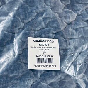 Creative Co-Op 20" 2 Square Romantic Quilted Stitch Velvet Pillow Covers BLUE